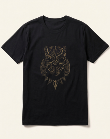 Black Panther Gold Pattern Mask Black T-Shirt