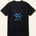 Blue Ninja Mask and Crossed Swords Black T-Shirt