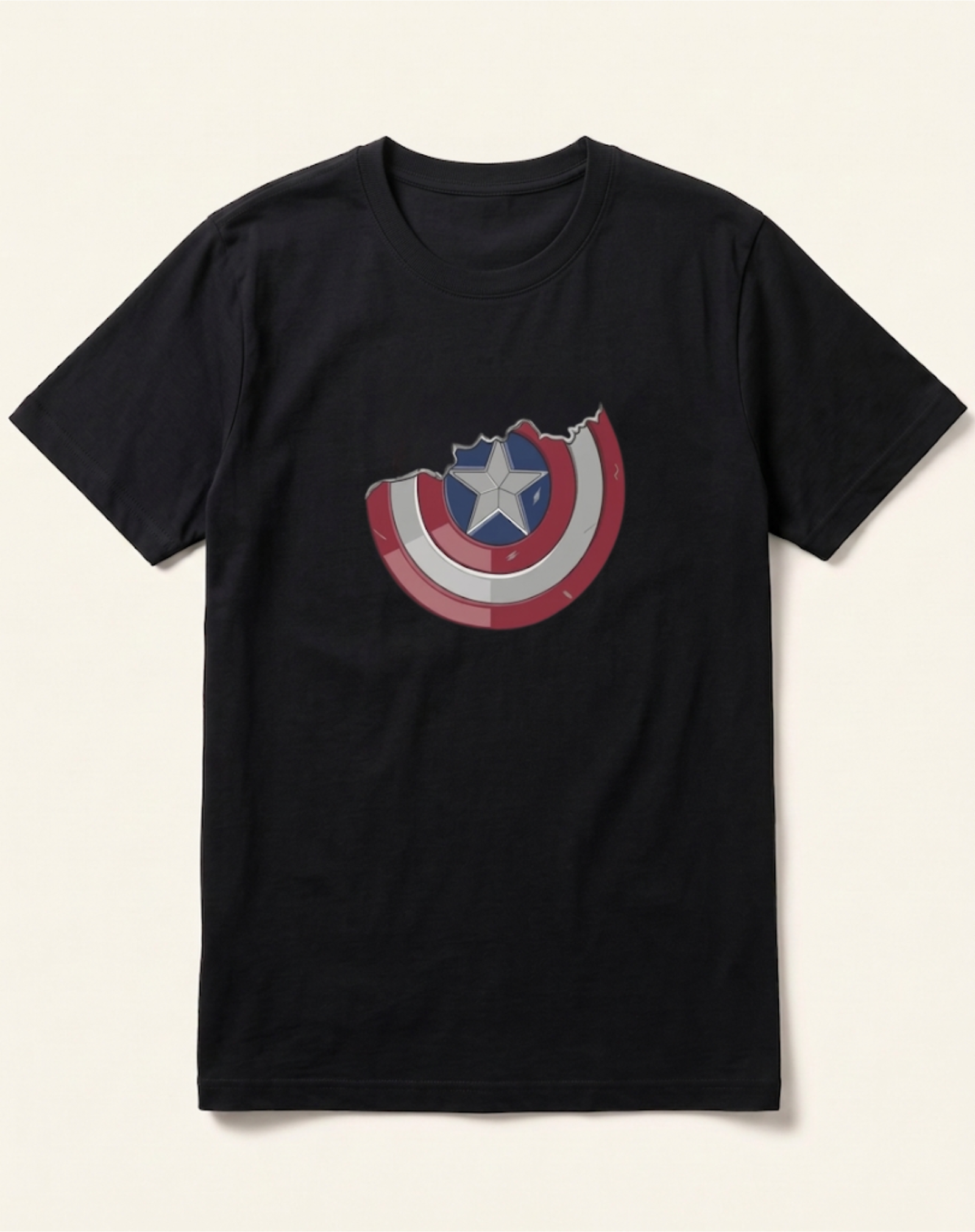 black-captain-america-shield-tshirt Captain America Broken Shield Black T-Shirt - Image 1