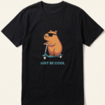 Just Be Cool Capybara Scooter Black T-Shirt