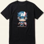 Chibi Captain America Black Graphic T-Shirt