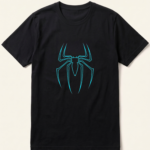 Spider-Man Cyan Outline Spider Black T-Shirt