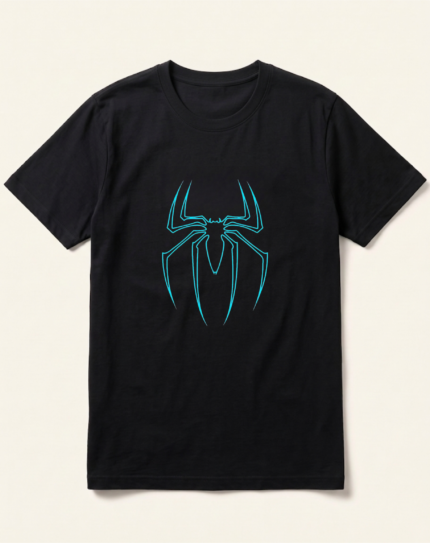 Spider-Man Cyan Outline Spider Black T-Shirt