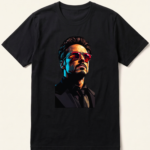 Tony Stark Neon Portrait Black T-Shirt