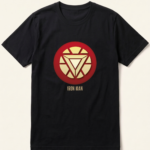 Iron Man Red and Gold Reactor Emblem Black T-Shirt