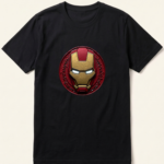 Iron Man Helmet Red Medallion Black T-Shirt