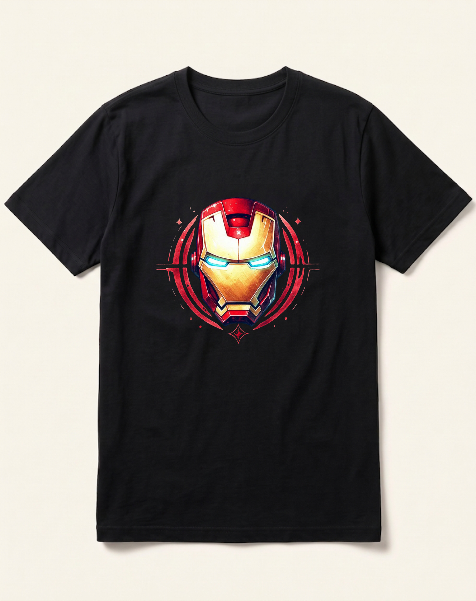 black-iron-man-helmet-graphic-tshirt Iron Man Helmet Tech Ring Black T-Shirt - Image 1