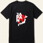 Japan Map Red Sun Black T-Shirt