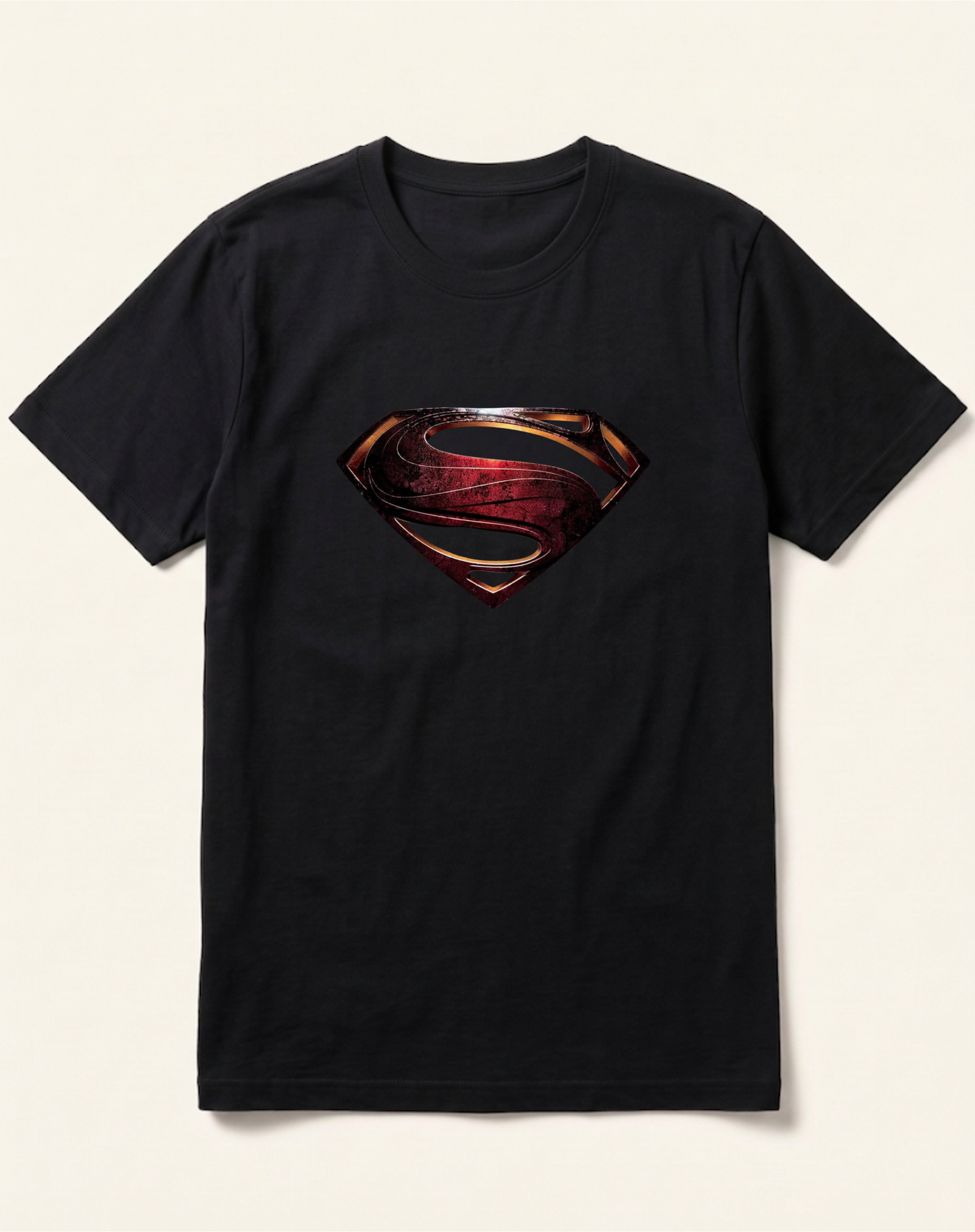 black-metallic-superman-shield-tshirt Superman Textured Red Shield Black T-Shirt - Image 1