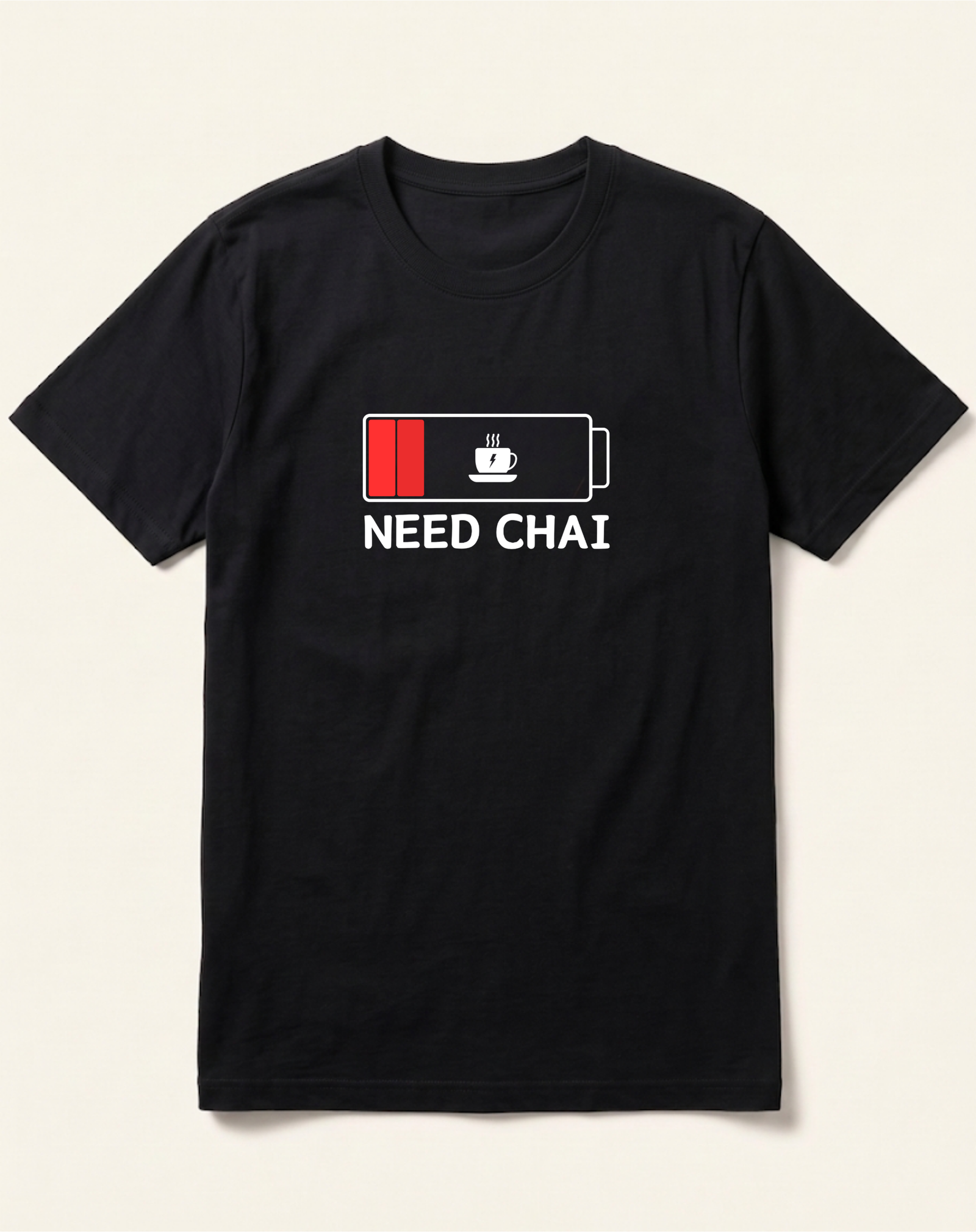 black-need-chai-tshirt Need Chai Low Battery Black T-Shirt - Image 1