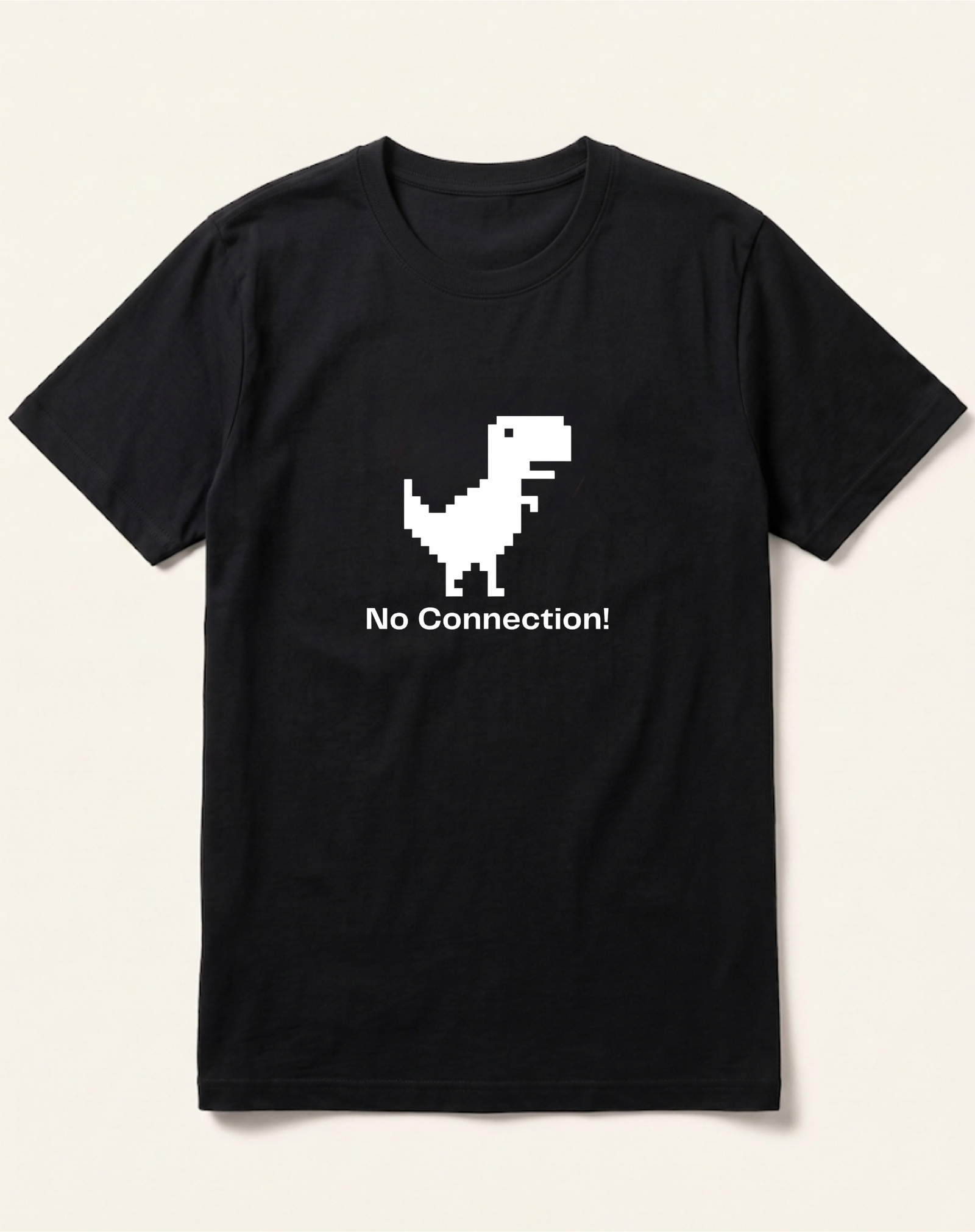 black-pixel-dinosaur-no-connection-tshirt No Connection Pixel Dinosaur Black T-Shirt - Image 1