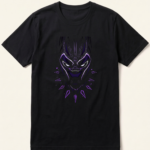Black Panther Purple Outline Black T-Shirt