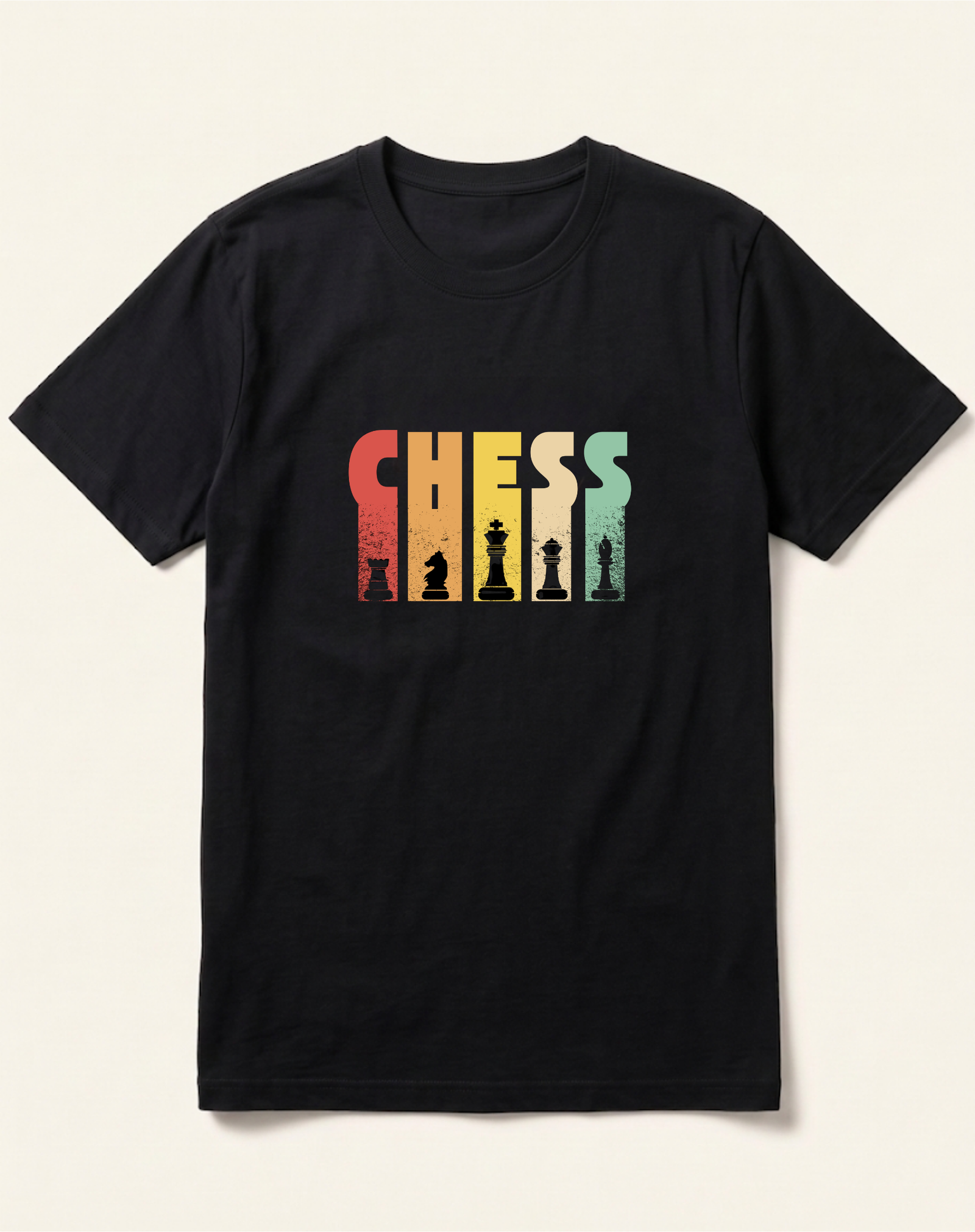 black-retro-chess-tshirt Retro Chess Pieces Black T-Shirt - Image 1
