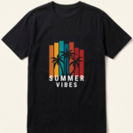 Summer Vibes Sunset Stripes Black T-Shirt