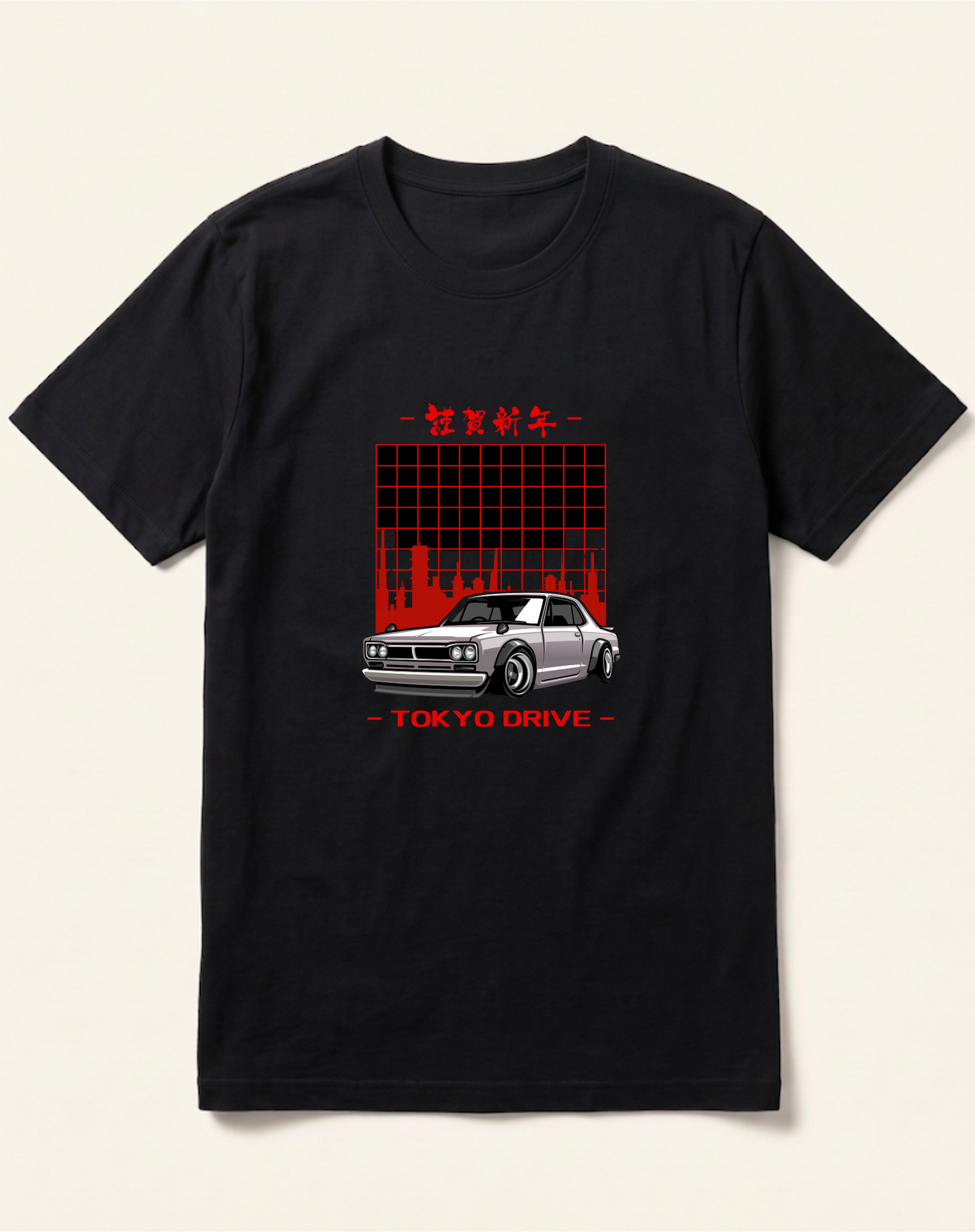 black-tokyo-drive-car-tshirt Tokyo Drive Retro Car Black T-Shirt - Image 1