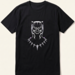 Black Panther White Outline Black T-Shirt